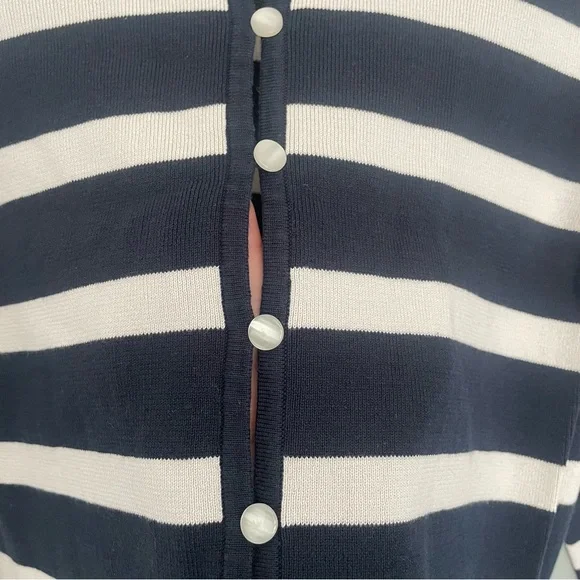 Liz Claiborne Cropped Navy Blue White Striped Nautical Inspired Button Cardigan - Picture 7 of 11